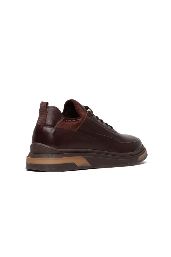 Erkek Kaymaz Taban Bağcıklı Deri Casual Sneaker