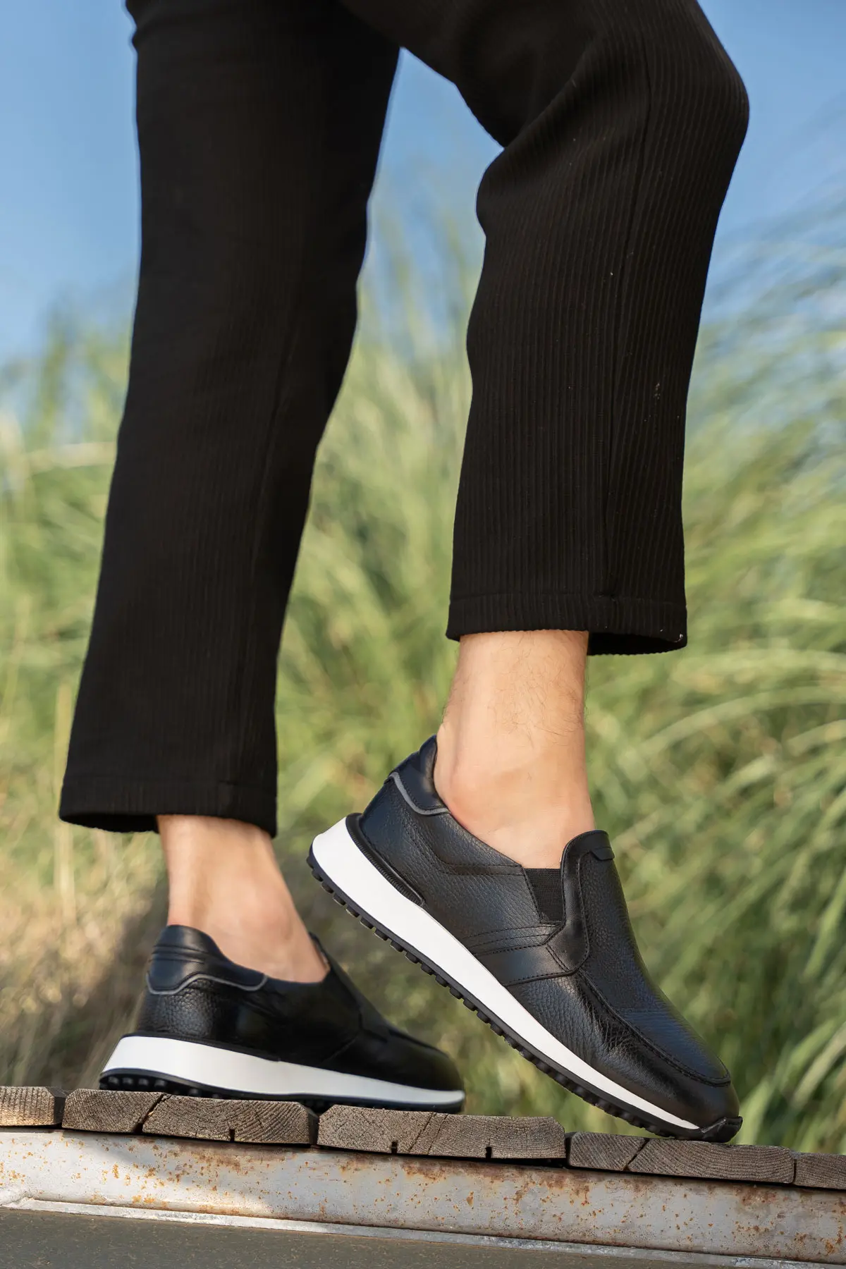 Erkek Casual Deri Slip-On Sneaker