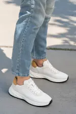 Erkek Hakiki Deri Bağcıklı Sneaker
