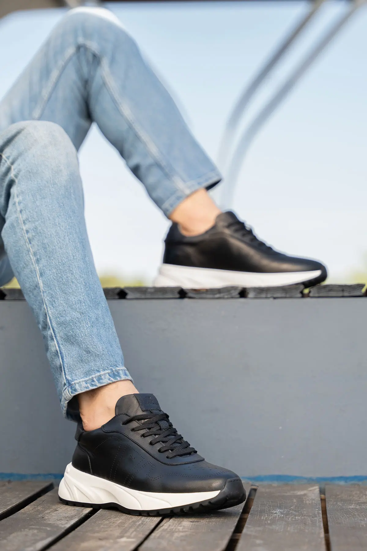 Erkek Hakiki Deri Bağcıklı Sneaker