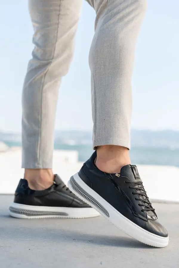 Erkek Hakiki Deri  Şeritli Günlük Sneaker