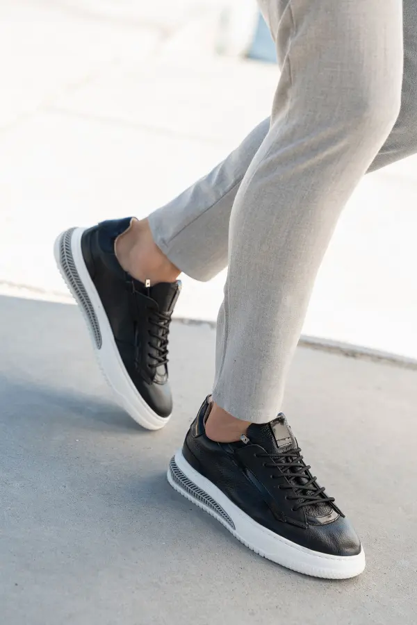 Erkek Hakiki Deri  Şeritli Günlük Sneaker