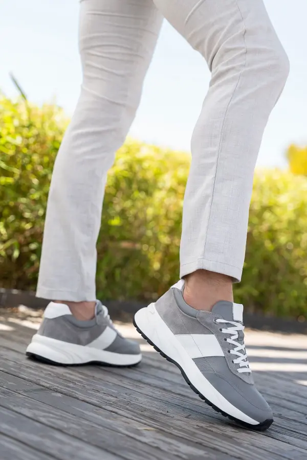 Erkek Hakiki Deri Süet Detaylı Sneaker