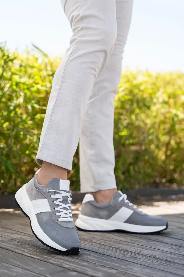 Erkek Hakiki Deri Süet Detaylı Sneaker