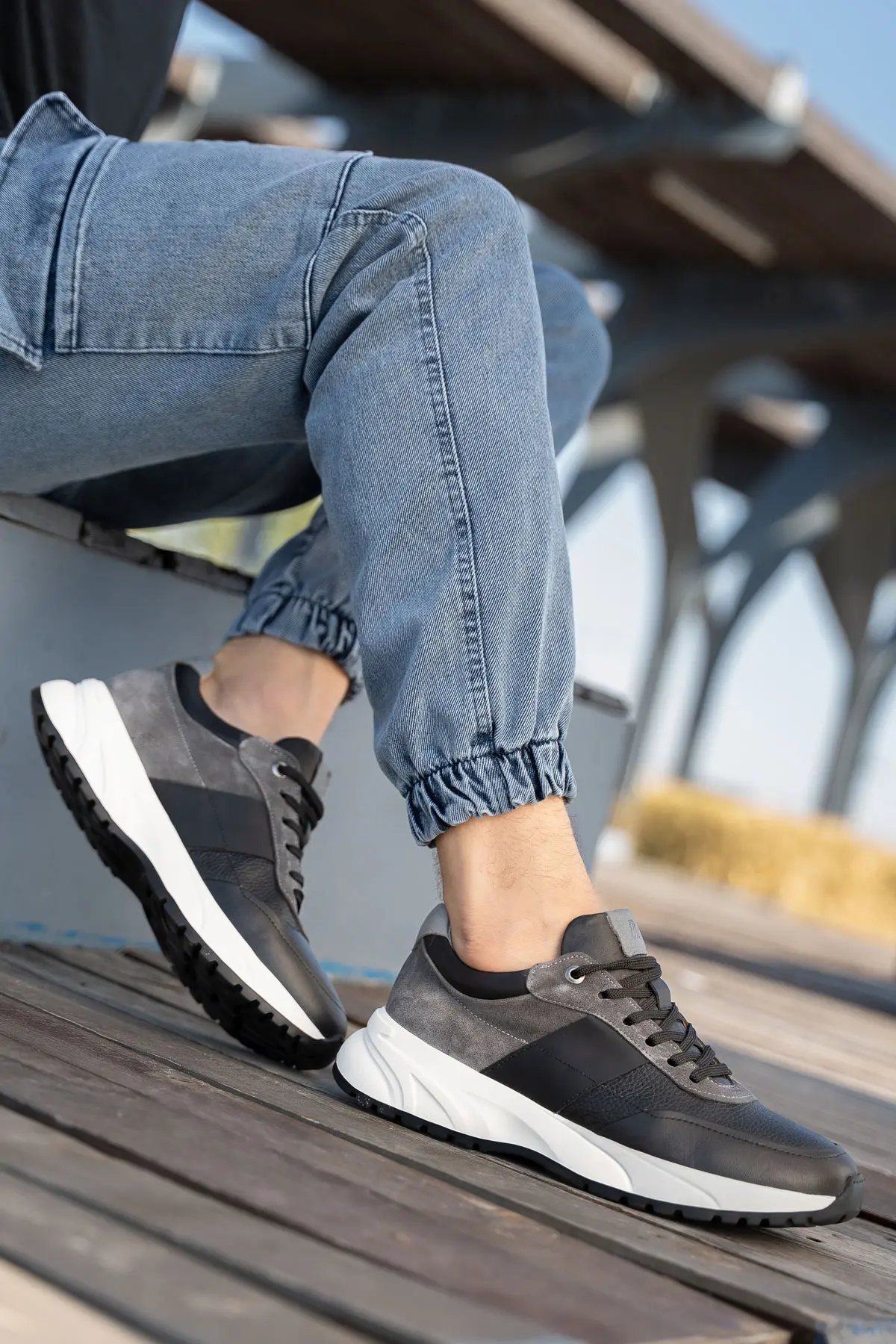 Erkek Hakiki Deri Süet Detaylı Sneaker