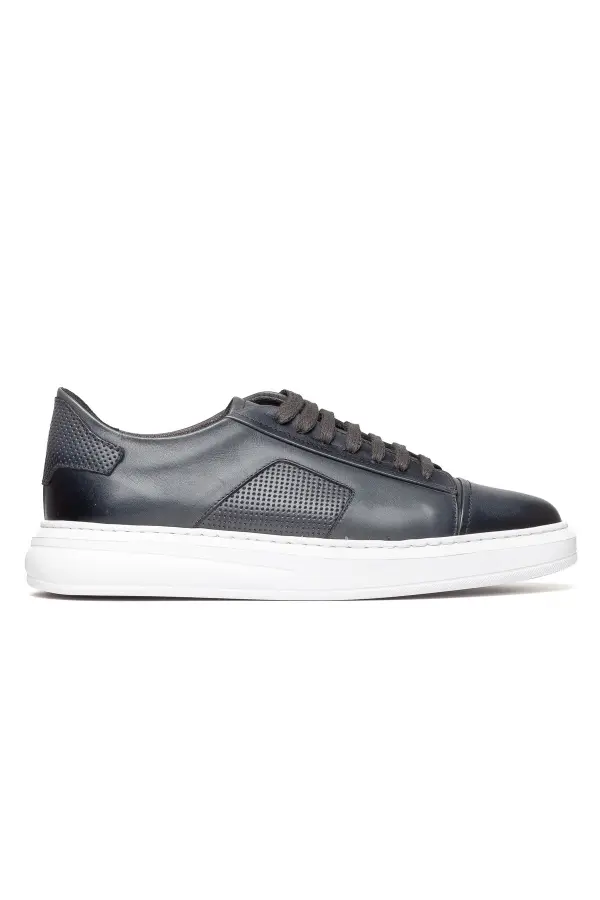 Erkek Kalın Beyaz Tabanlı Hakiki Deri Sneaker