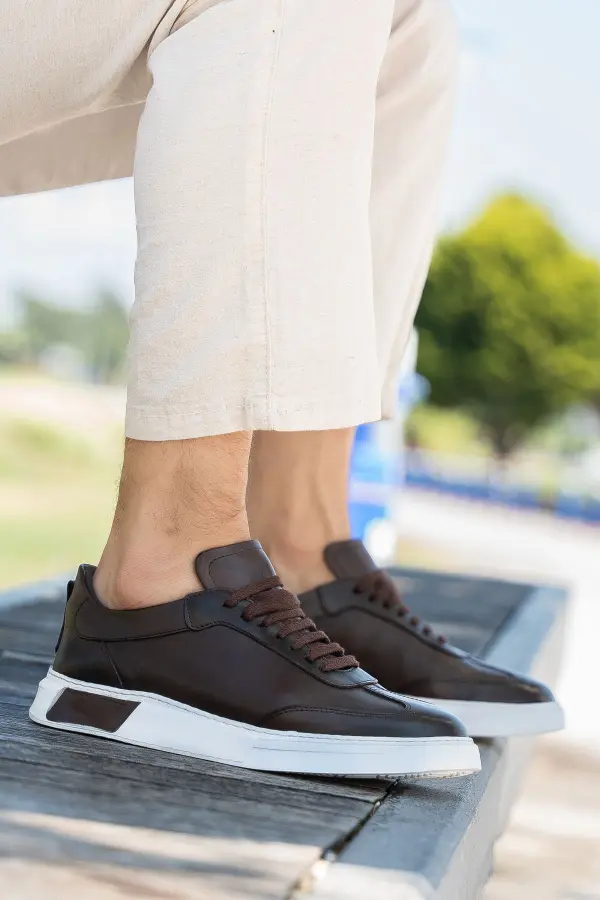 Erkek Retro Dikiş Detaylı Hakiki Deri Sneaker