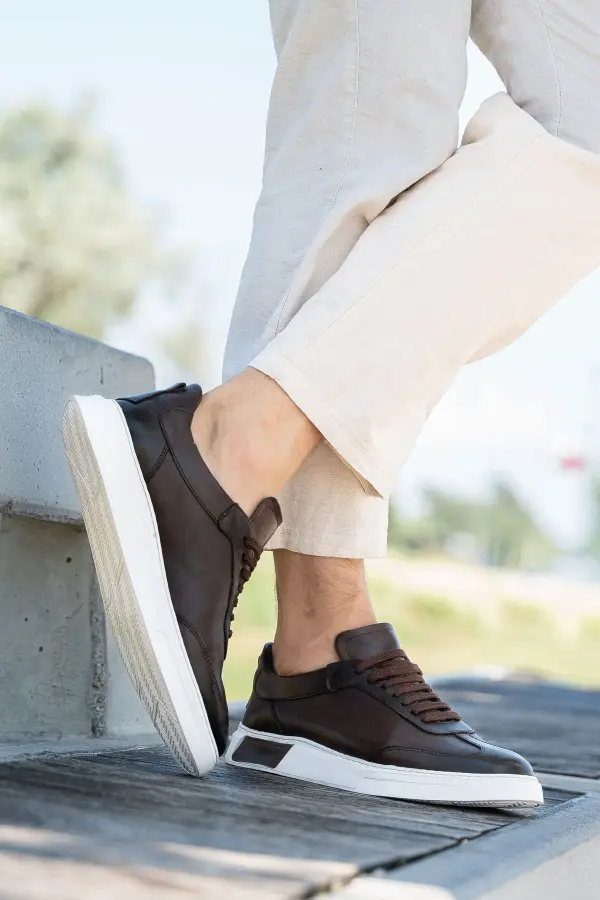 Erkek Retro Dikiş Detaylı Hakiki Deri Sneaker