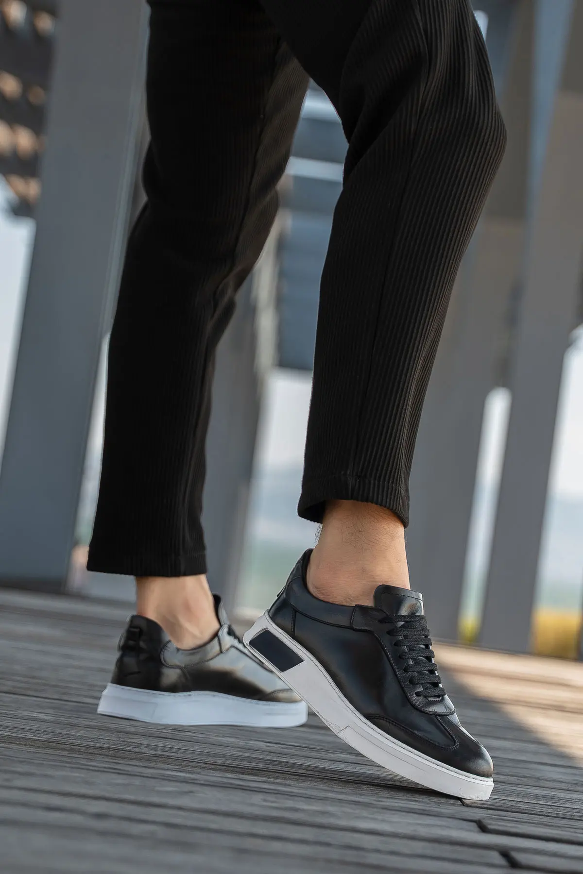 Erkek Retro Dikiş Detaylı Hakiki Deri Sneaker