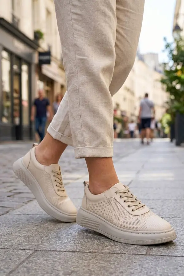 Hakiki Deri Hafif Tabanlı Kadın Sneaker